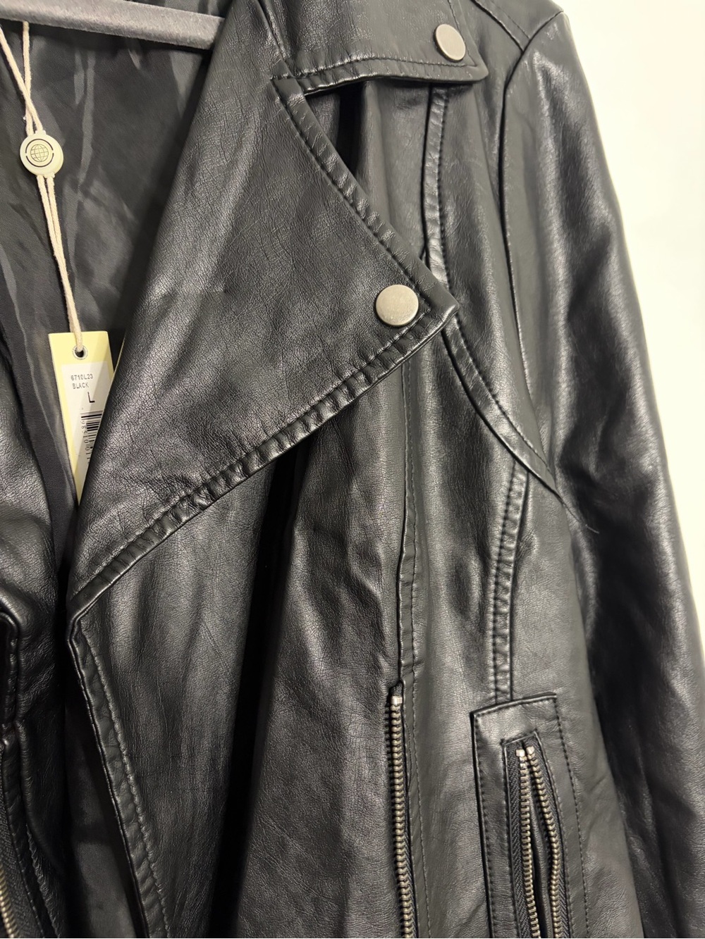 Max Studio Black Faux Leather Moto Jacket with Zip Details